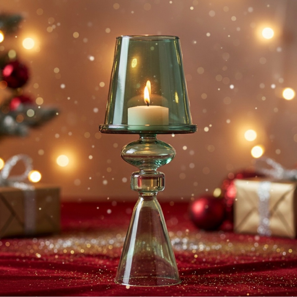 Anthropologie Beatrix Glass Lamp Candle Holder: Green, NIB. - Picture 2 of 5